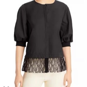 Jason Wu Puff-Sleeve Blouse w/ Monogram Lace